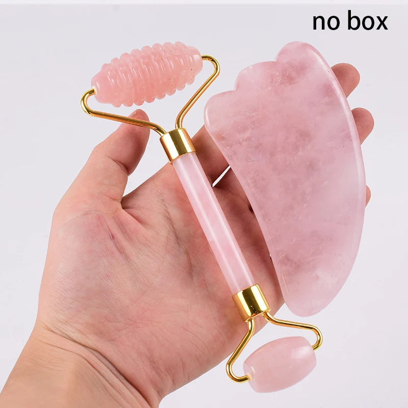Coffret Rouleau & Gua Sha en Quartz Rose Naturel
