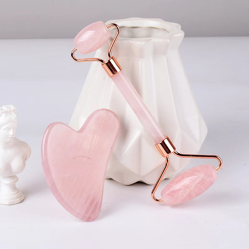 Coffret Rouleau & Gua Sha en Quartz Rose Naturel