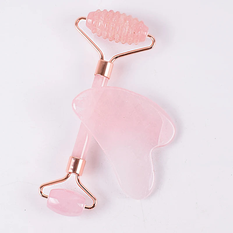 Coffret Rouleau & Gua Sha en Quartz Rose Naturel