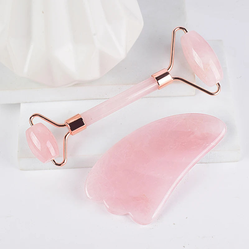 Coffret Rouleau & Gua Sha en Quartz Rose Naturel